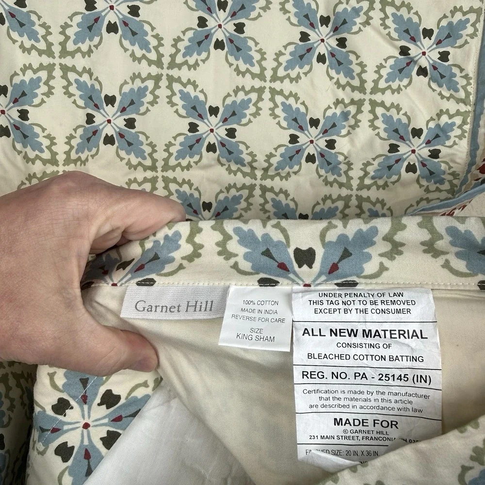 Garnet Hill King Umbria Paisley Pillow Shams Cotton Quilted 23x39